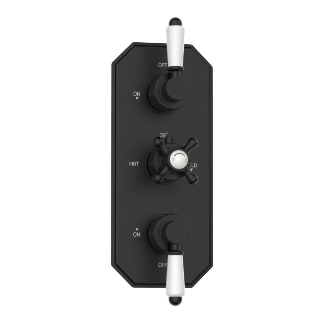 Black Traditional 2 Outlet Concealed Thermostatic Concealed Shower Valve with Triple Control - Cambridge