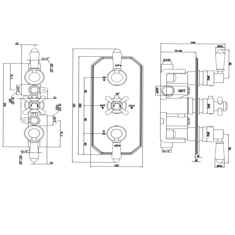 Black 2 Outlet  Ceiling Mounted Thermostatic Mixer Shower Set with Hand Shower - Cambridge
