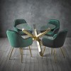 Round Glass Dining Table Set with 4 Green Velvet Chairs - Seats 4 - Capri