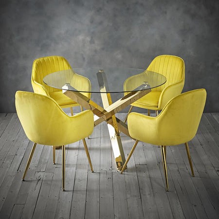 Capri Glass Top Dining Table 4 Yellow, Yellow Round Table