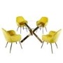 Glass Dining Table + 4 Yellow Velvet Dining Chairs with Gold Legs - Capri