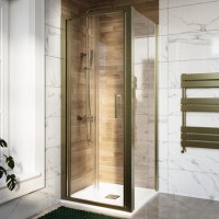 Brushed Brass 6mm Glass Square Bifold Shower Enclosure 800x800mm - Carina