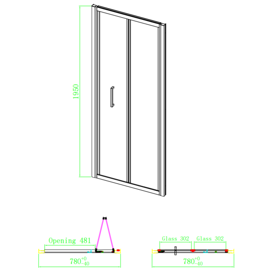Brushed Brass 6mm Glass Square Bifold Shower Enclosure 800x800mm - Carina