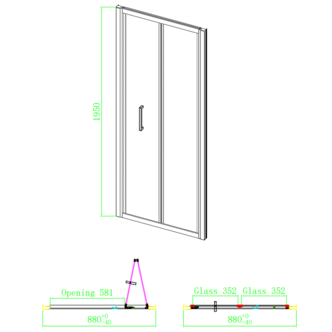 Brushed Brass 900mm Bi-Fold  Shower Door 6mm Glass - Carina