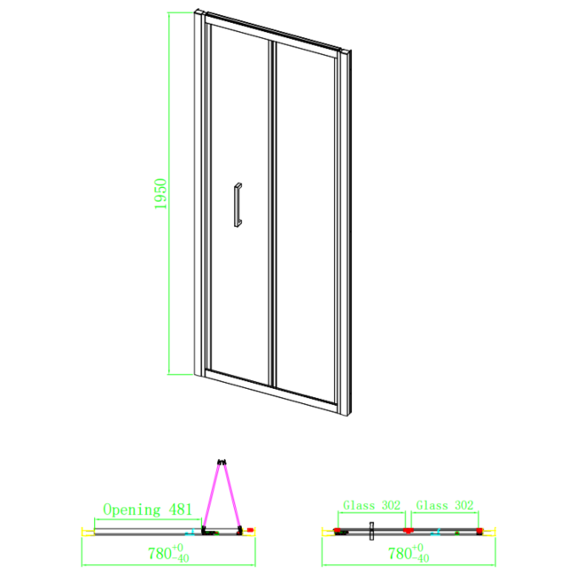 Black 800mm Bi-Fold Shower Door 6mm Glass - Carina