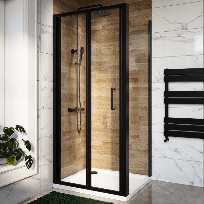 Black 6mm Glass Rectangular Bifold Shower Enclosure 900x800mm - Carina