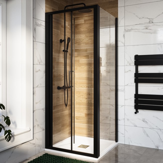 Black 6mm Glass Rectangular Bifold Shower Enclosure 900x800mm - Carina