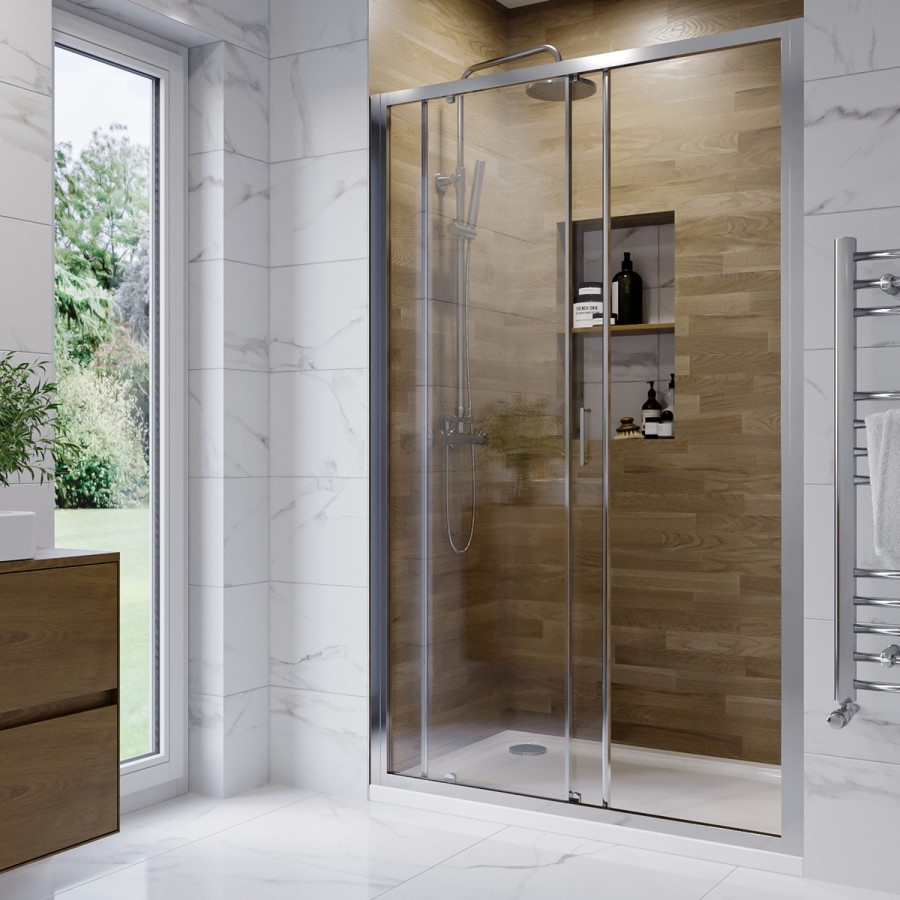 1100mm Chrome Sliding Shower Door 6mm Glass - Carina