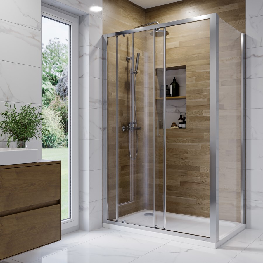 1100x800mm Chrome 6mm Glass Rectangular Sliding Shower Enclosure - Carina