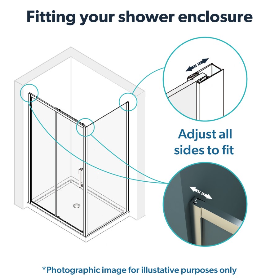 1100x800mm Chrome 6mm Glass Rectangular Sliding Shower Enclosure - Carina