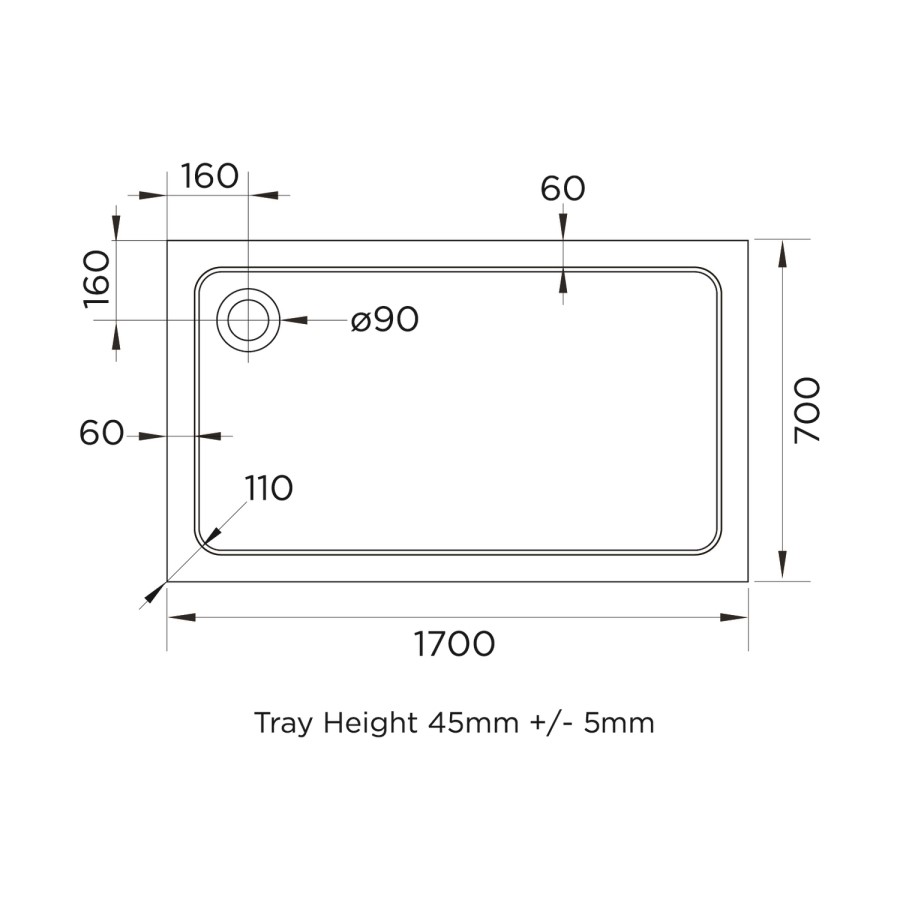 1700x700mm Rectangular Shower Tray - White Acrylic Stone Resin - Pearl