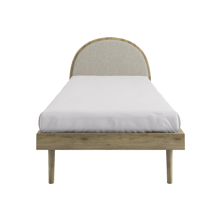 Single Wooden Bed Frame with Beige Linen Headboard - Cara