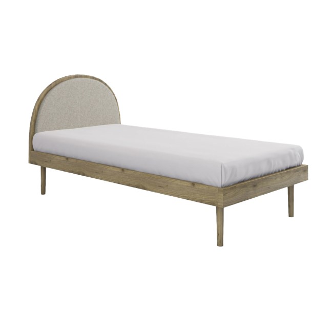 Single Wooden Bed Frame with Beige Linen Headboard - Cara