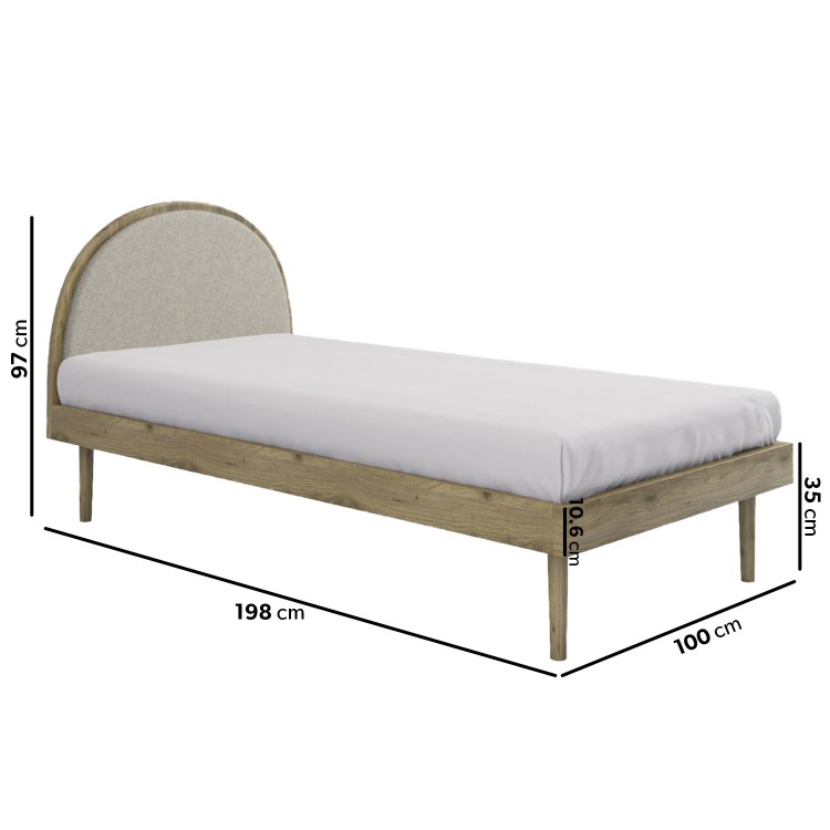 Single Wooden Bed Frame with Beige Linen Headboard - Cara