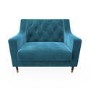 Buttoned Velvet Armchair with Matching Footstool in Teal - Cole