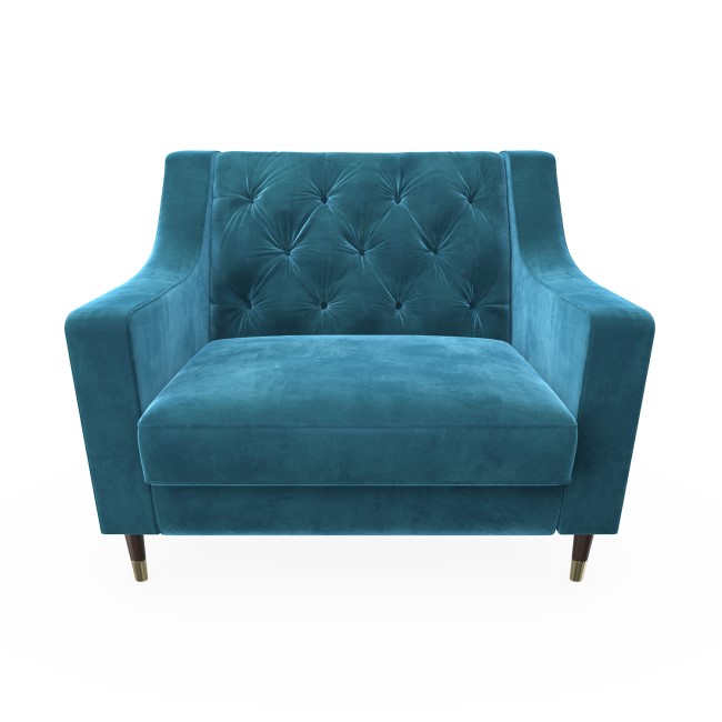 Buttoned Velvet Armchair with Matching Footstool in Teal - Cole