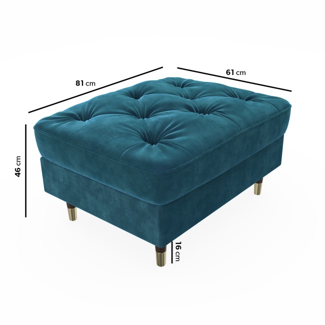 Buttoned Velvet Armchair with Matching Footstool in Teal - Cole