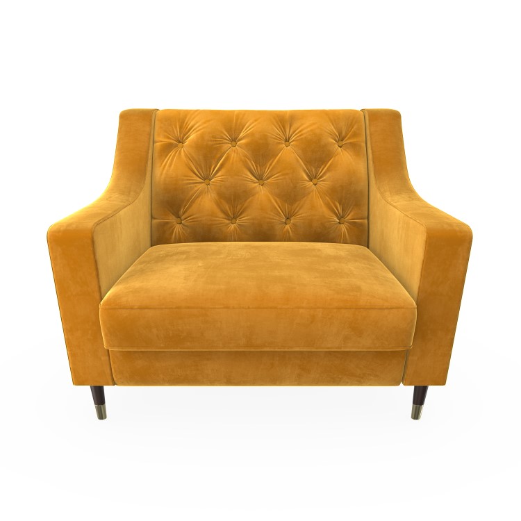 Buttoned Velvet Armchair with Matching Footstool in Mustard - Cole