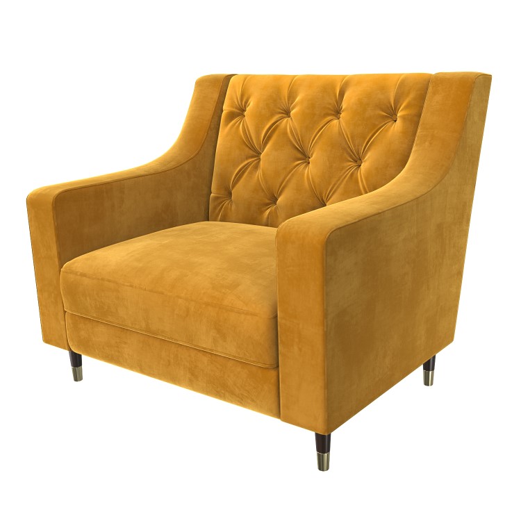 Buttoned Velvet Armchair with Matching Footstool in Mustard - Cole