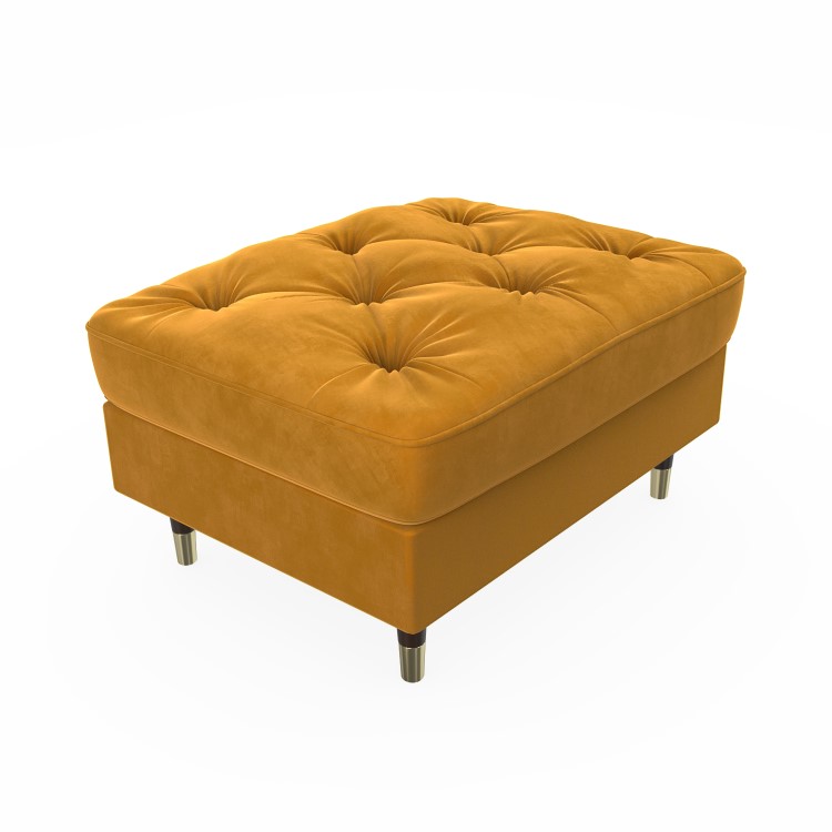 Buttoned Velvet Armchair with Matching Footstool in Mustard - Cole