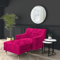 Hot Pink Velvet Armchair with Matching Footstool - Cole