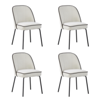 Set of 4 Cream Fabric Dining Chairs with Black Piped Detail - Celia