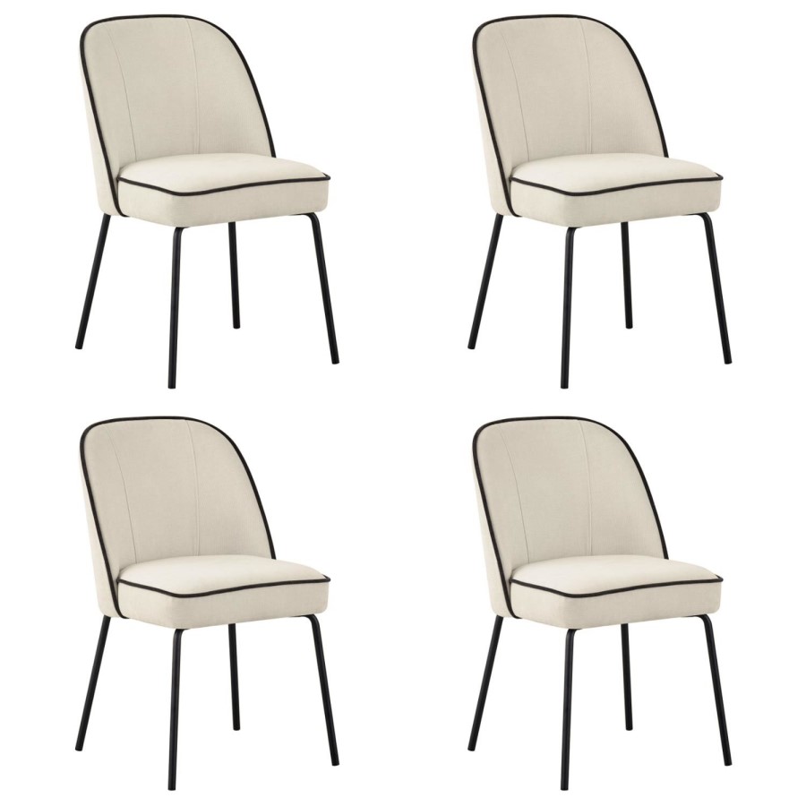 Set of 4 Cream Upholstered Dining Chairs - Celia