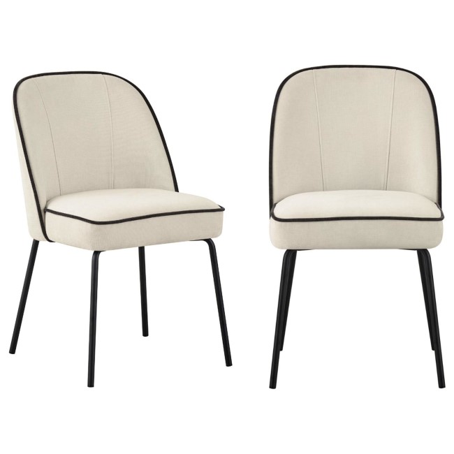 Set of 2 Cream Fabric Dining Chairs with Contrast Piped Detail - Celia