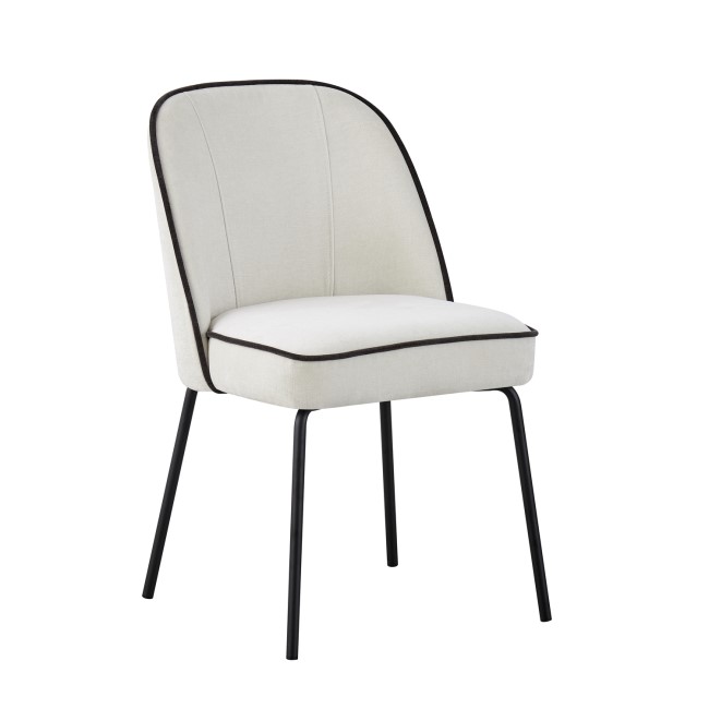 Set of 4 Cream Fabric Dining Chairs with Contrast Piped Detail - Celia