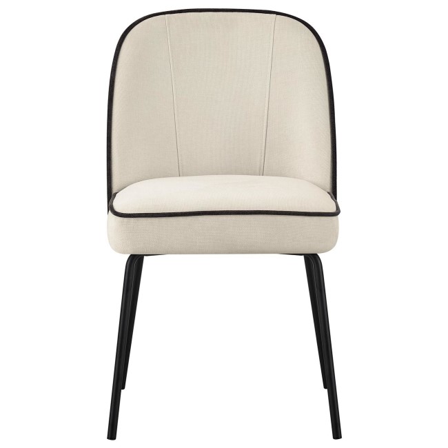 Set of 4 Cream Fabric Dining Chairs with Contrast Piped Detail - Celia