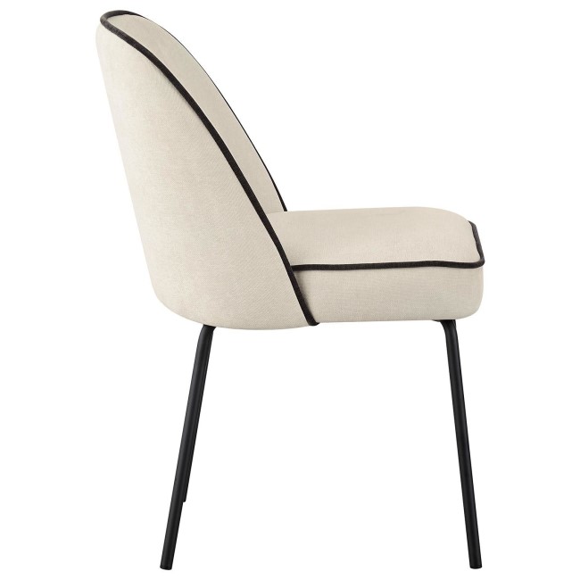 Set of 4 Cream Fabric Dining Chairs with Contrast Piped Detail - Celia