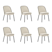 Set of 6 Cream Upholstered Curved Dining Chairs - Celia