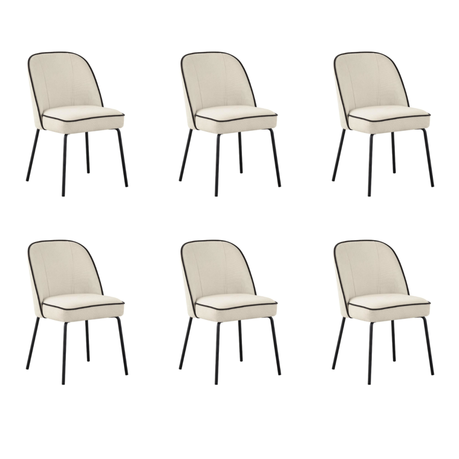 Set of 6 Cream Upholstered Curved Dining Chairs - Celia