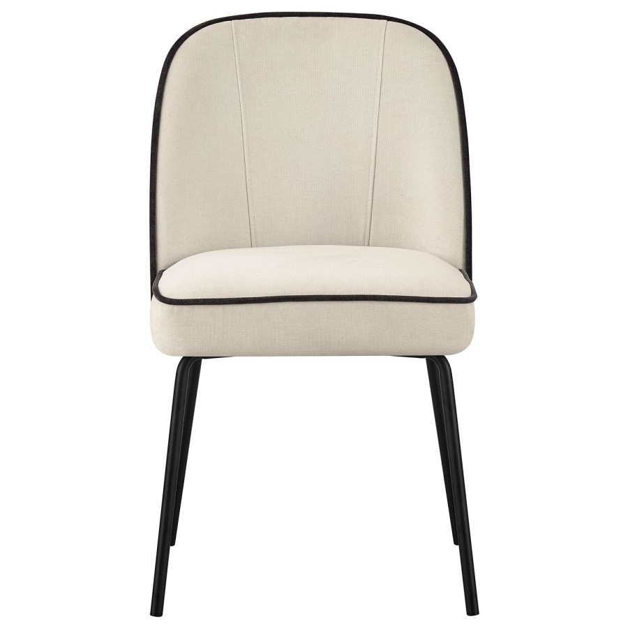 Black Round Dining Table and Black Piped Cream Dining Chairs - Karie