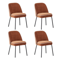 Set of 4 Rust Fabric Dining Chairs with Cream Piped Detail - Celia