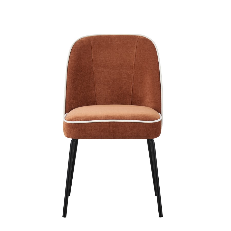 Set of 2 Burnt Orange Upholstered Curved Dining Chairs - Celia