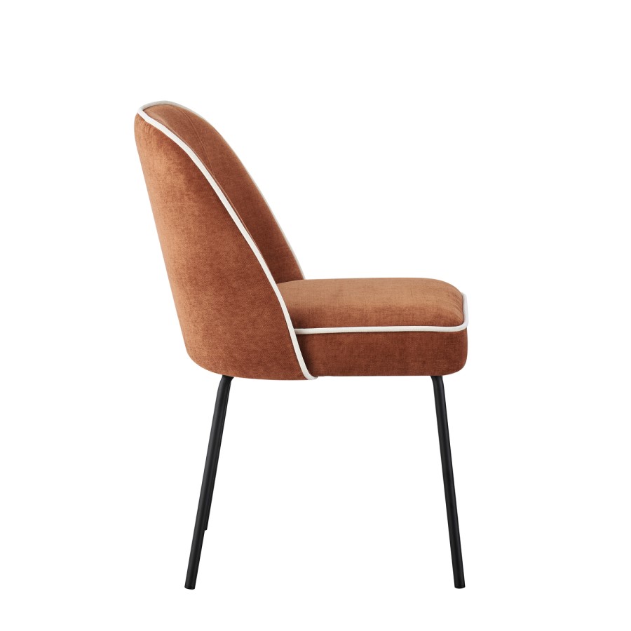 Set of 2 Burnt Orange Upholstered Curved Dining Chairs - Celia