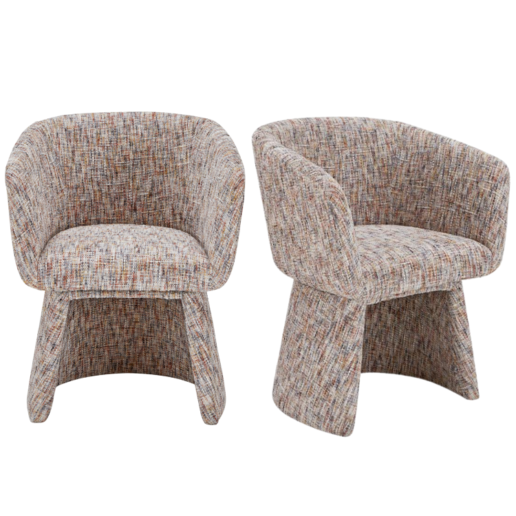 Set of 2 Curved Tub Swivel Dining Chairs in Multi Coloured Fabric - Cher