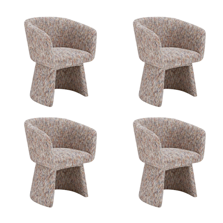 Set of 4 Curved Tub Swivel Dining Chairs in Multi Coloured Fabric - Cher