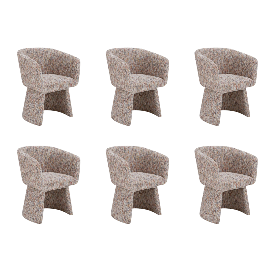 Set of 6 Multi Coloured Upholstered Curved Tub Swivel Dining Chairs - Cher