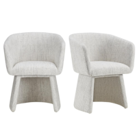 Set of 2 Cream Upholstered Curved Tub Swivel Dining Chairs - Cher