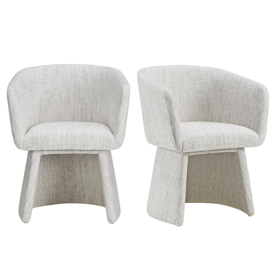 Set of 2 Cream Upholstered Curved Tub Swivel Dining Chairs - Cher