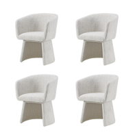 Set of 4 Cream Upholstered Curved Tub Swivel Dining Chairs - Cher