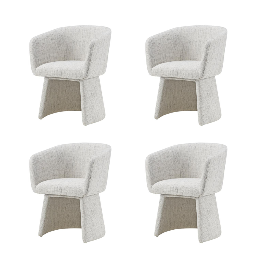 Set of 4 Cream Upholstered Curved Tub Swivel Dining Chairs - Cher