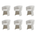 BUN/CER002/96645 Set of 6 Cream Upholstered Curved Tub Swivel Dining Chairs - Cher