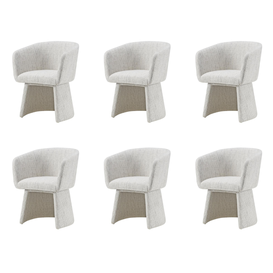 Set of 6 Cream Upholstered Curved Tub Swivel Dining Chairs - Cher