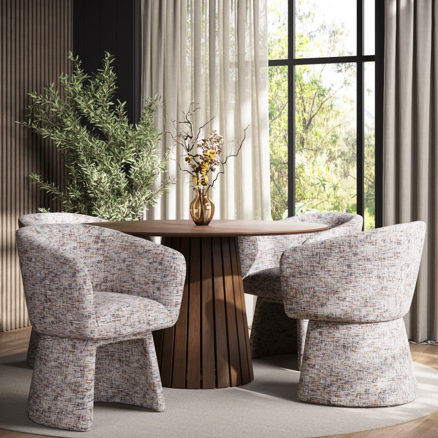 Set of 2 Cream Upholstered Curved Tub Swivel Dining Chairs - Cher