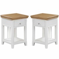 Charleston Pair of Two Tone Bedside Table in Solid Oak and Painted Cream 