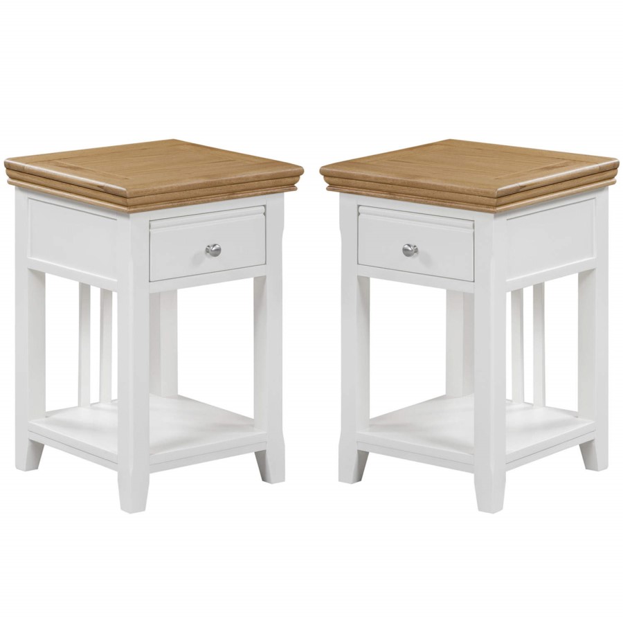 Charleston Pair of Two Tone Bedside Table in Solid Oak and Painted Cream 