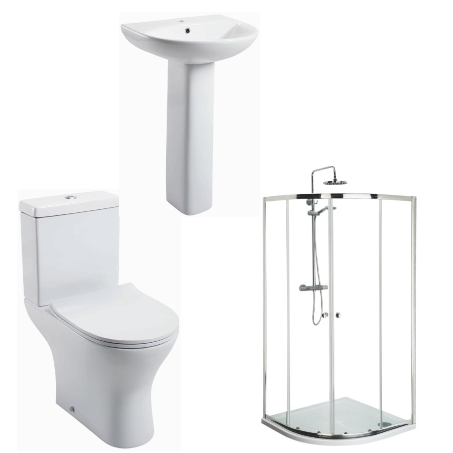 Cedar Toilet and Basin Suite with 800mm Shower Enclosure Tray and Waste